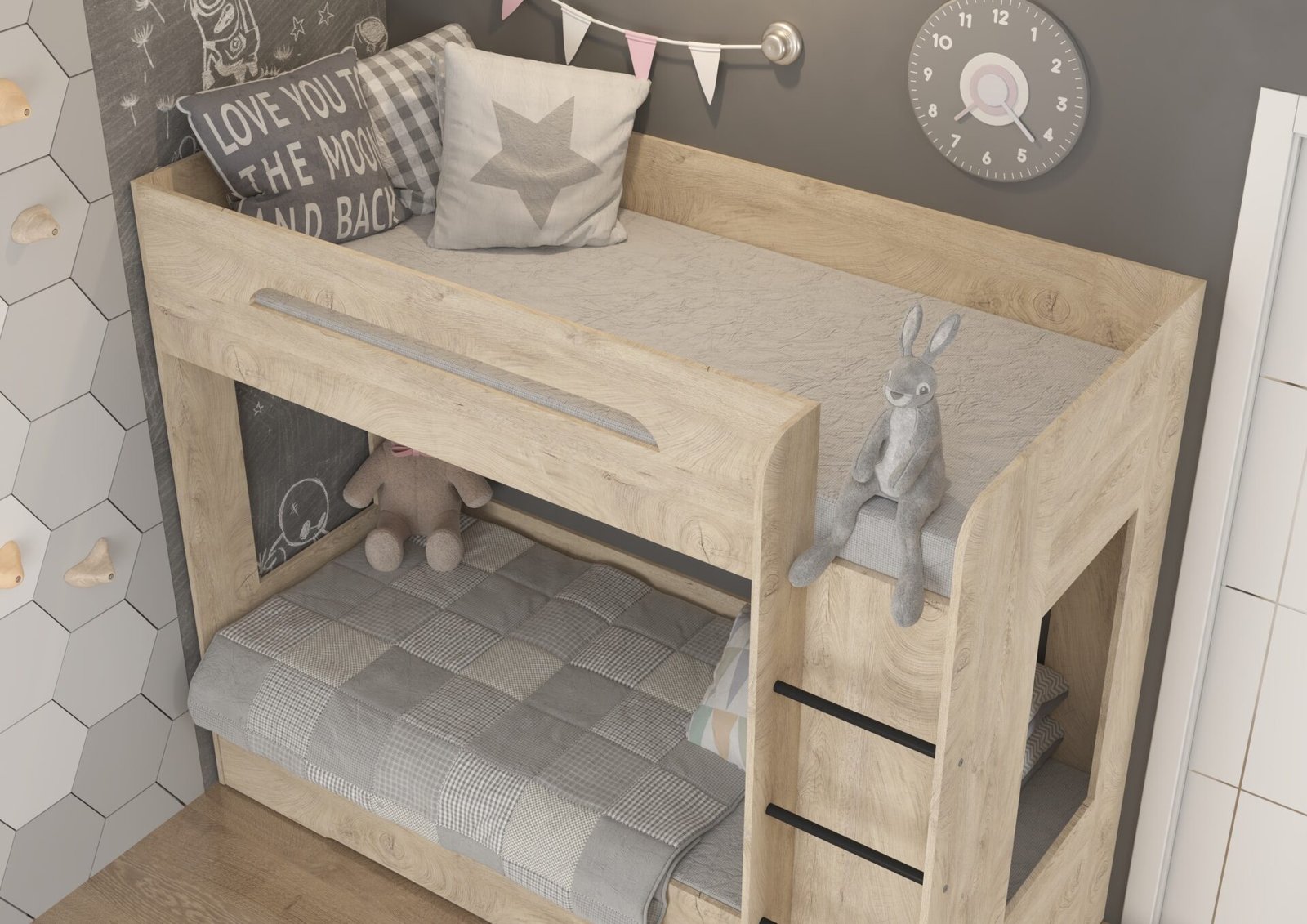 Bunk bed for children or youth, 80x200, oak imitation wood, BLIN - Image 6