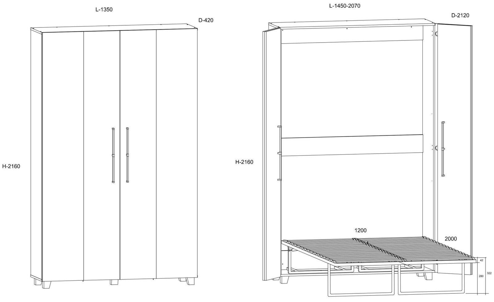 Vertical wall bed TEDDY 120, oak white color - Image 6