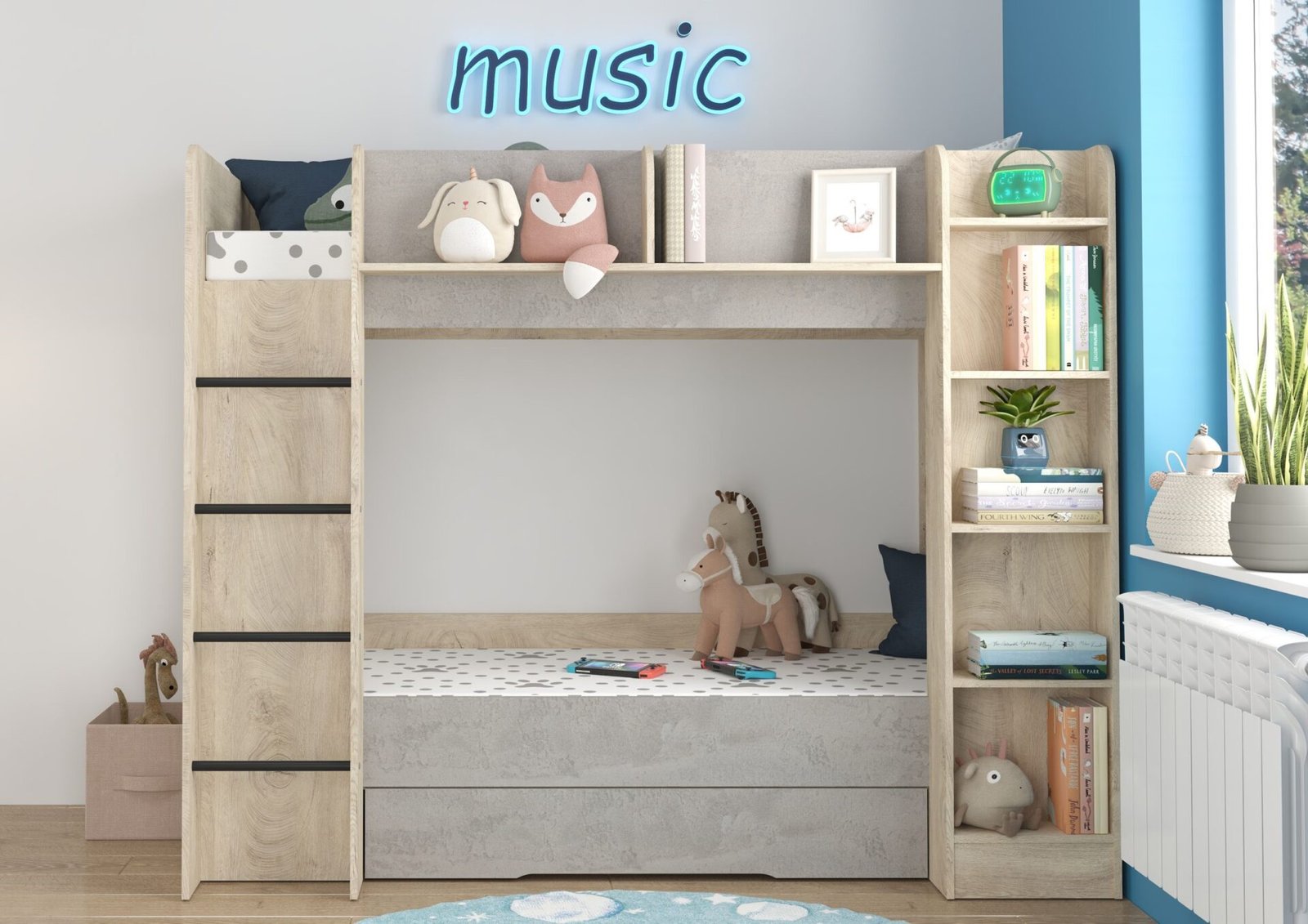 Children's bunk bed for youth, for 2 persons, 80x200, EVEST, edges, concrete, size - Image 4
