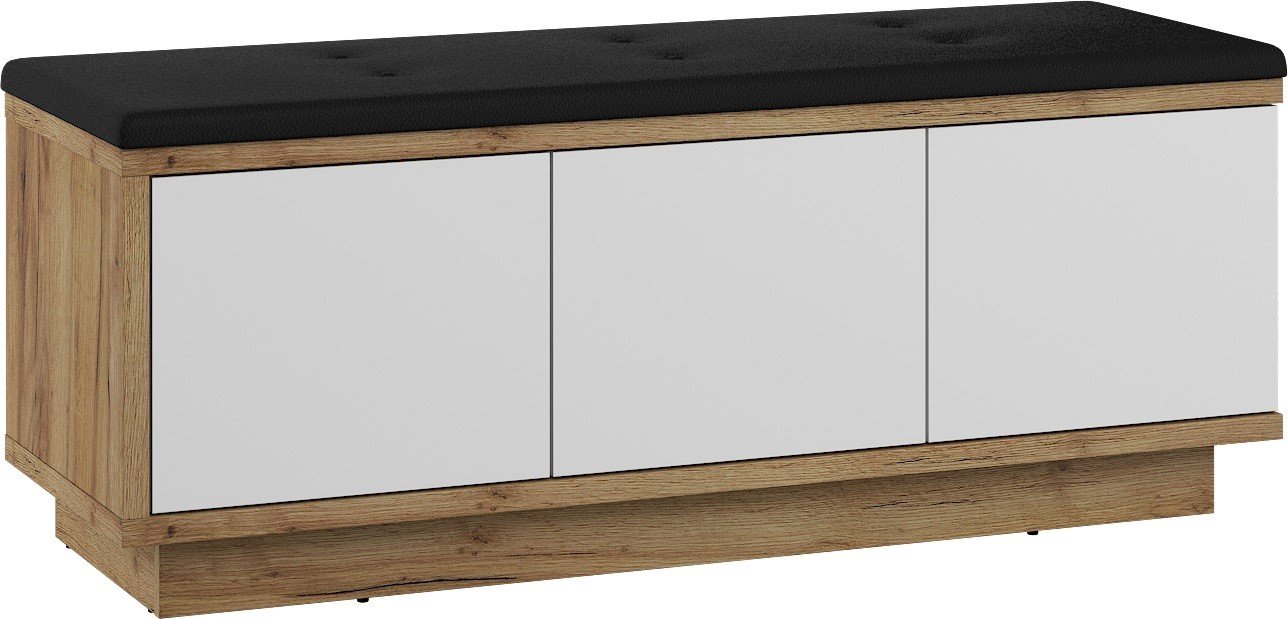 HYBRID 02 hallway cabinet with seat, oak color, gold, whiteHYBRID
