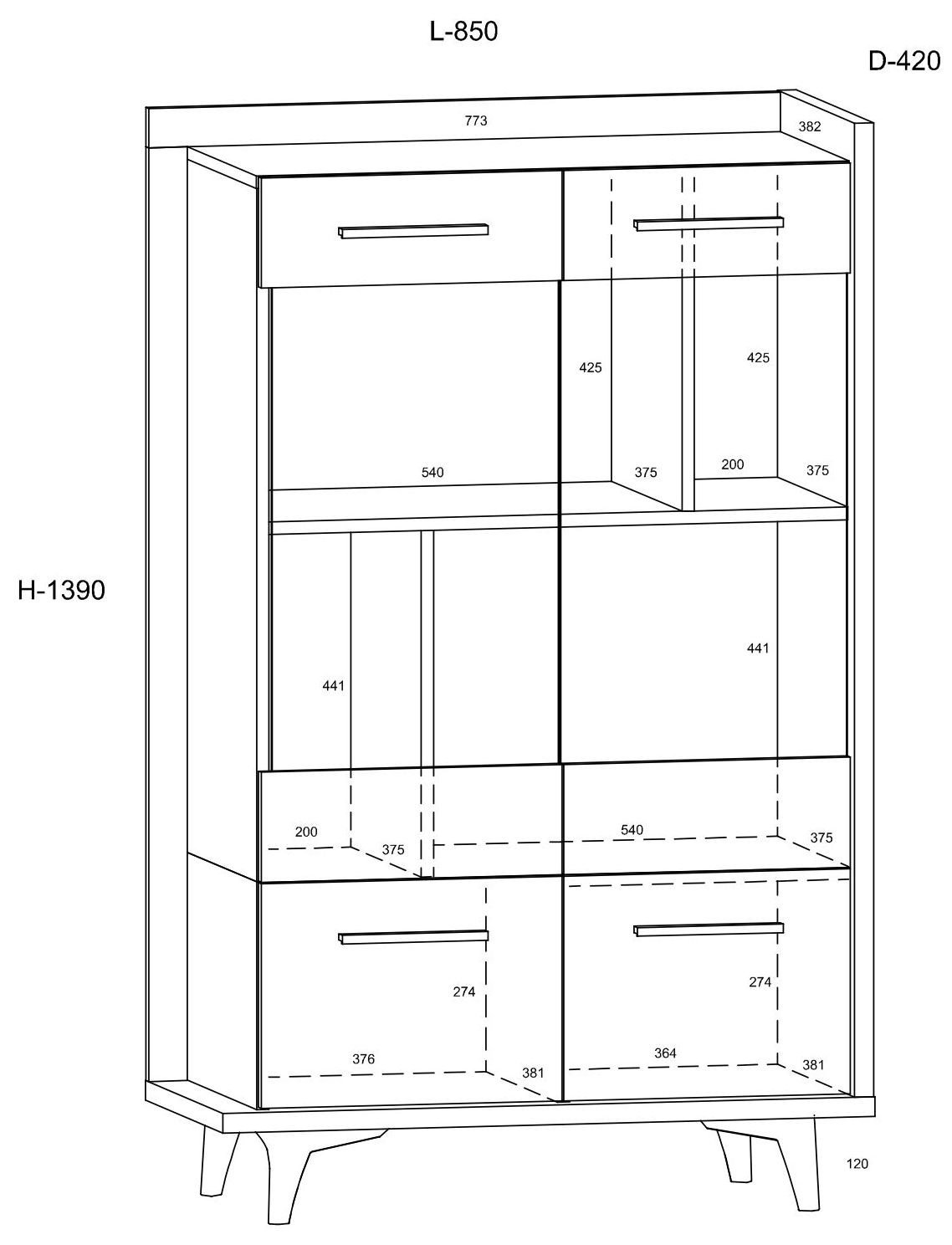 BOX 12 furniture, low living room display cabinet with doors, oak, white, black - Image 2