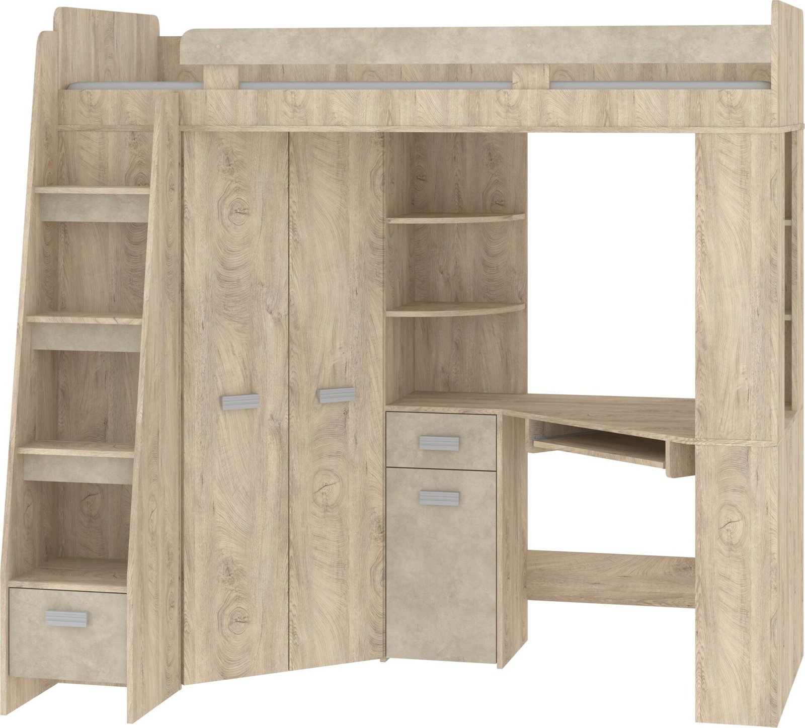 SOLA L almond gray bunk bed with table, corner wardrobe, mezzanine