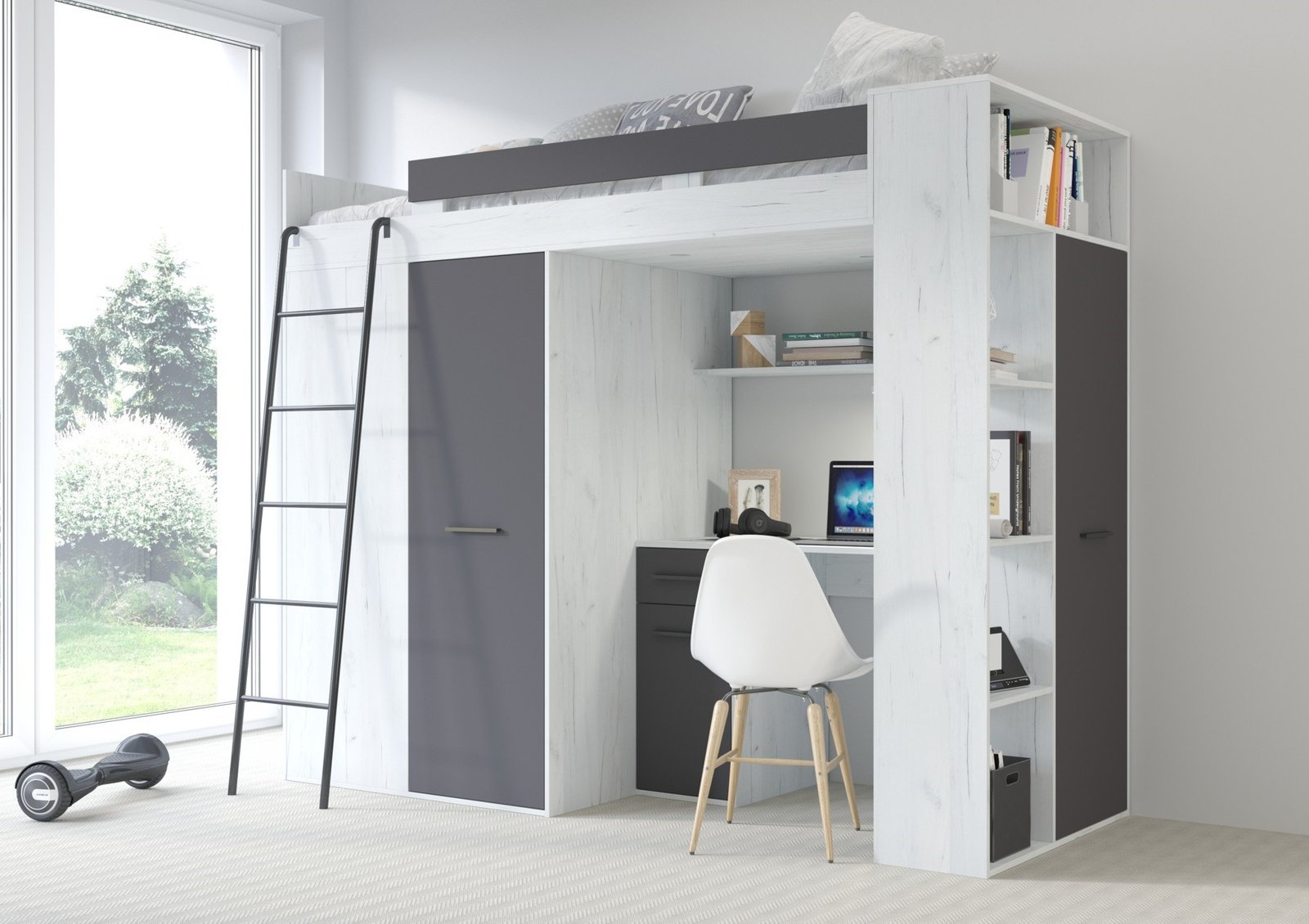 RAVENA L mezzanine without handmade mat, white / graphite