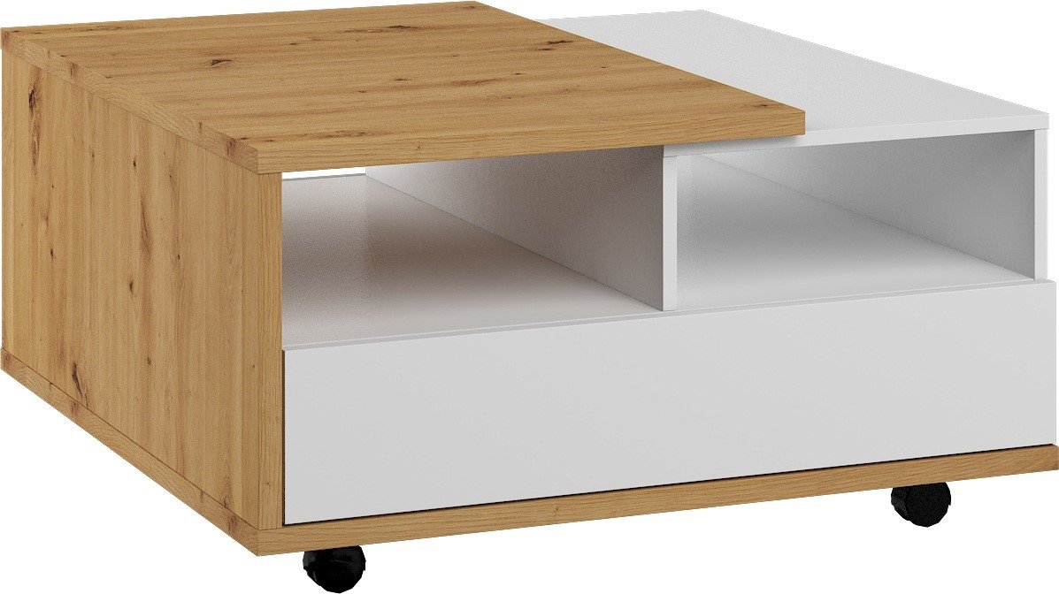 HYBRID 11 coffee table with drawers, oak imitation, white glossyHYBRID