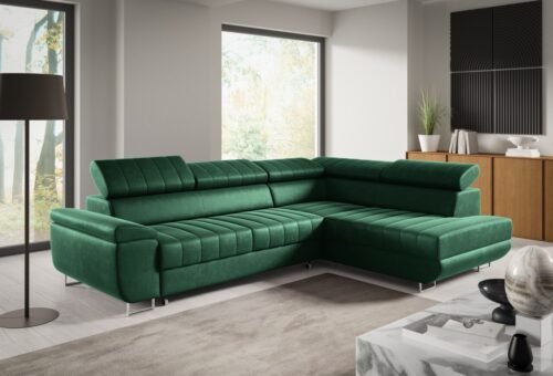 Horizont fold-out corner sofa with headrests