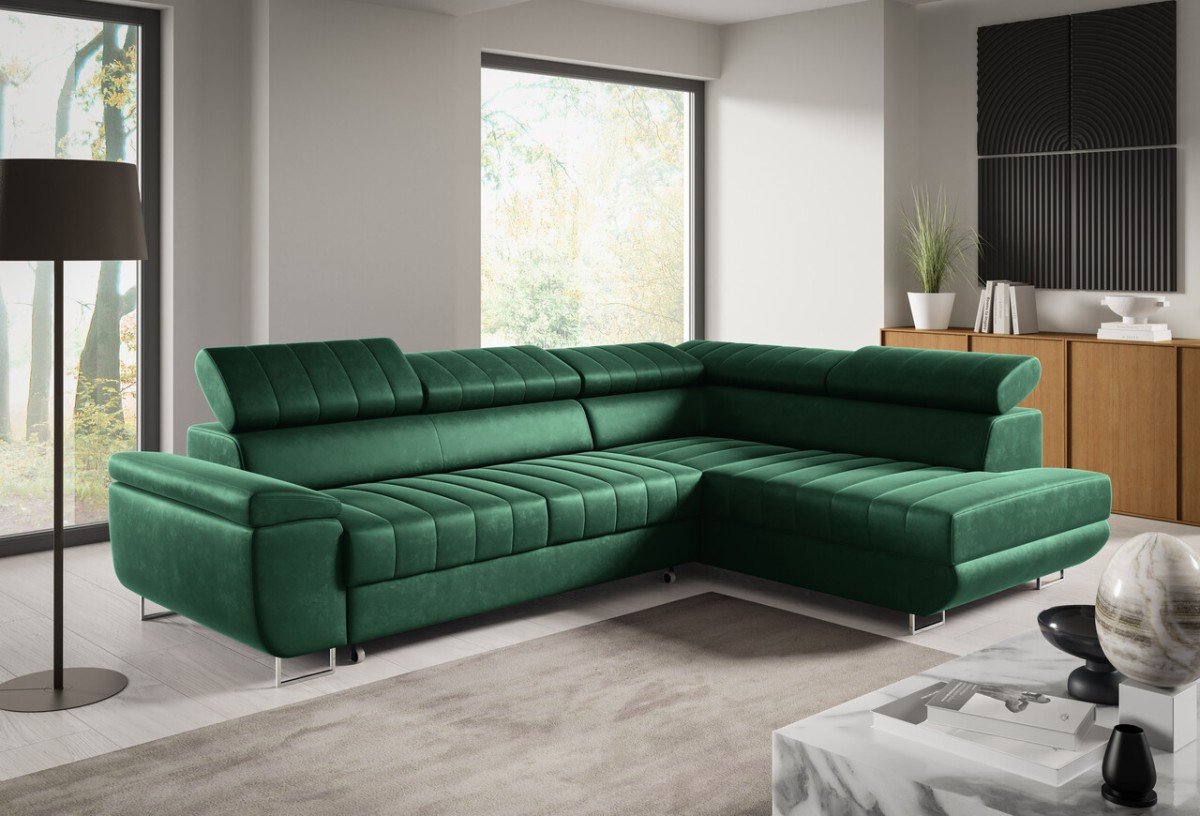 Horizont fold-out corner sofa with headrests