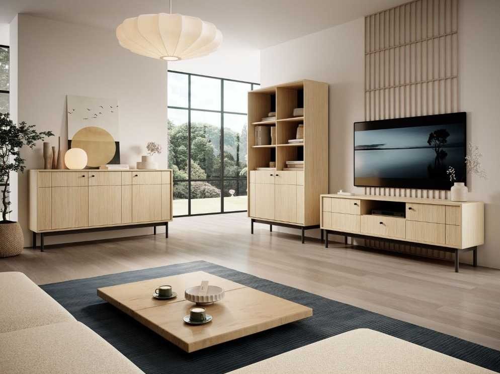 Japanese Oak Linea Living Room Wall Cabinet
