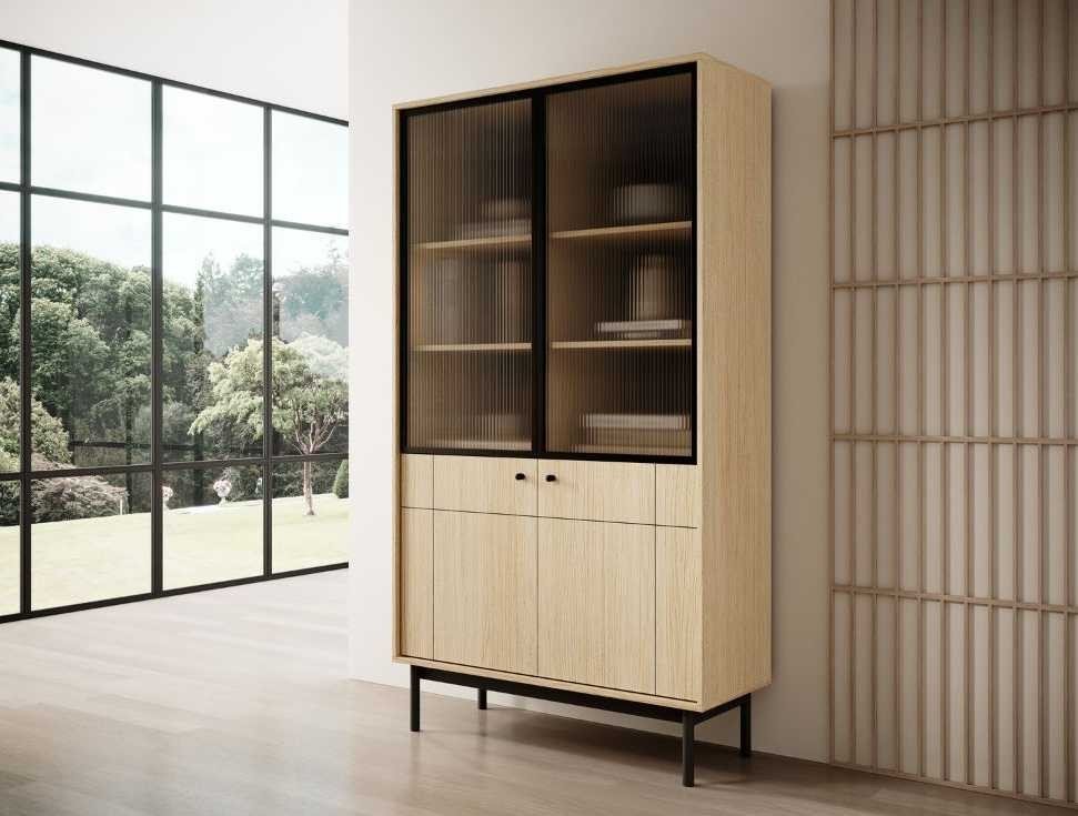 R104 Japandi oak linea bookcase with cabinets - Image 4