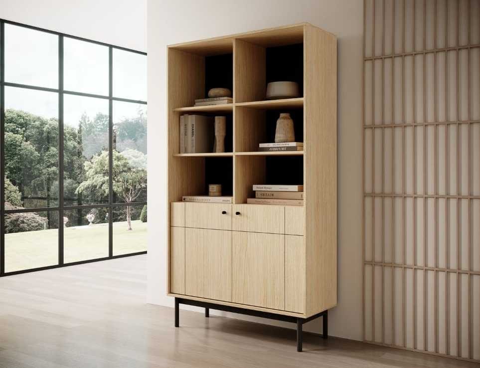 R104 Japandi oak linea bookcase with cabinets - Image 7
