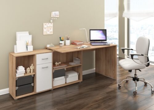 BEAT L-shaped height-adjustable corner table, Sonoma white