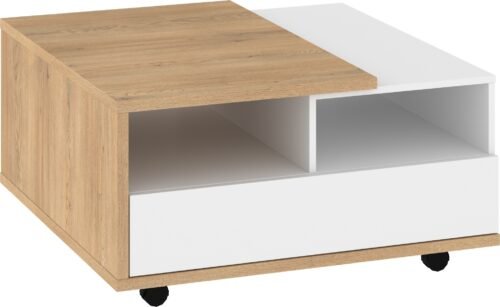 HYBRID 11 coffee table with drawers, cremona oak, glossy whiteHYBRID