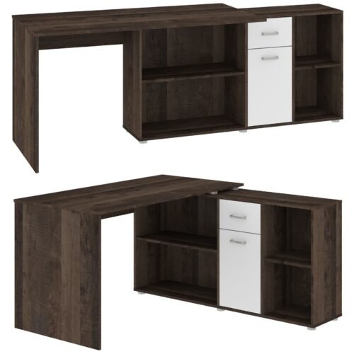 BEAT P corner table, simple, height-adjustable, gaming table, oak, granite color, glossy white