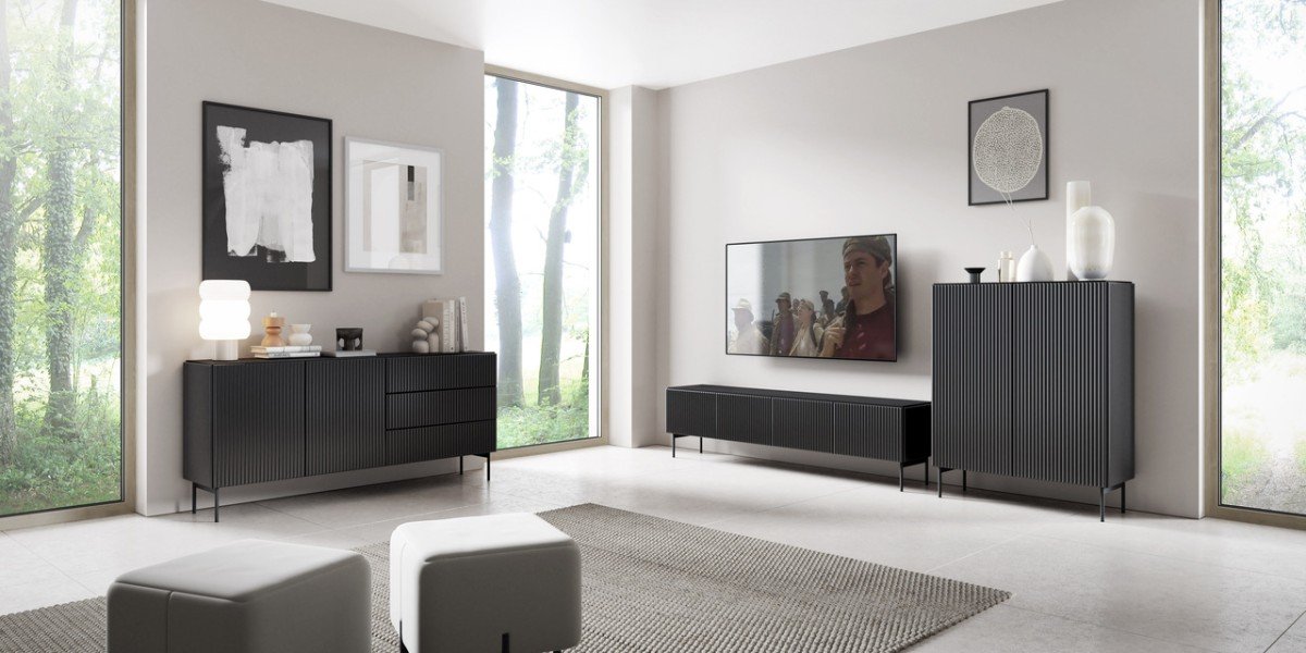 TV cabinet Muti grooved 147 3D black matte - Image 6
