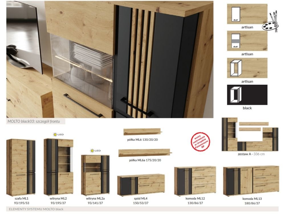 Low loft display cabinet Molto black ML2a - Image 4