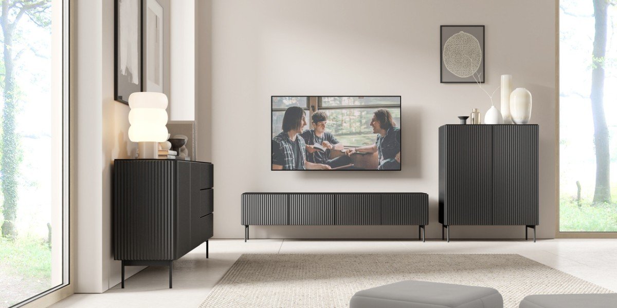 TV cabinet Muti grooved 147 3D black matte - Image 7
