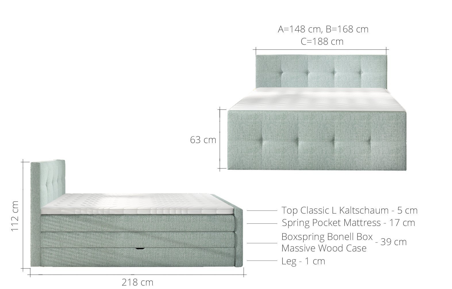 Wooden continental bed 140x200 Gr1 - Image 3