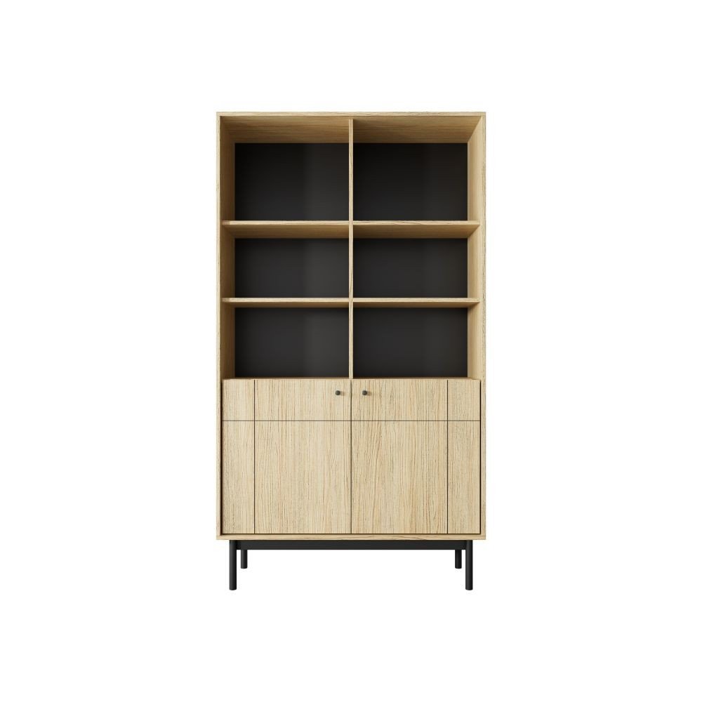 R104 Japandi oak linea bookcase with cabinets - Image 2