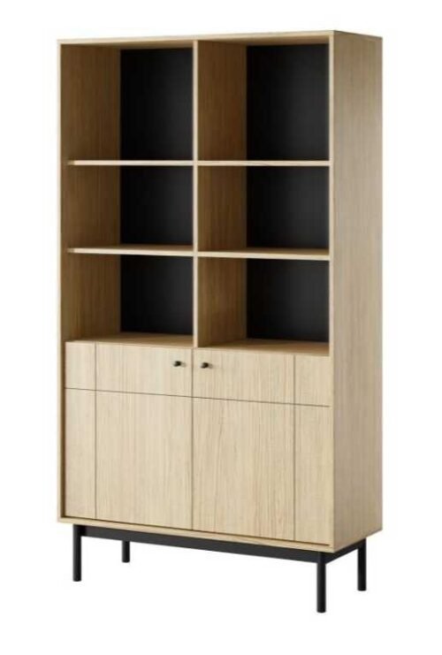 R104 Japandi oak linea bookcase with cabinets