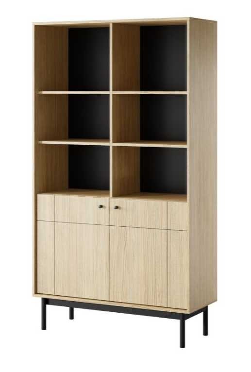 R104 Japandi oak linea bookcase with cabinets