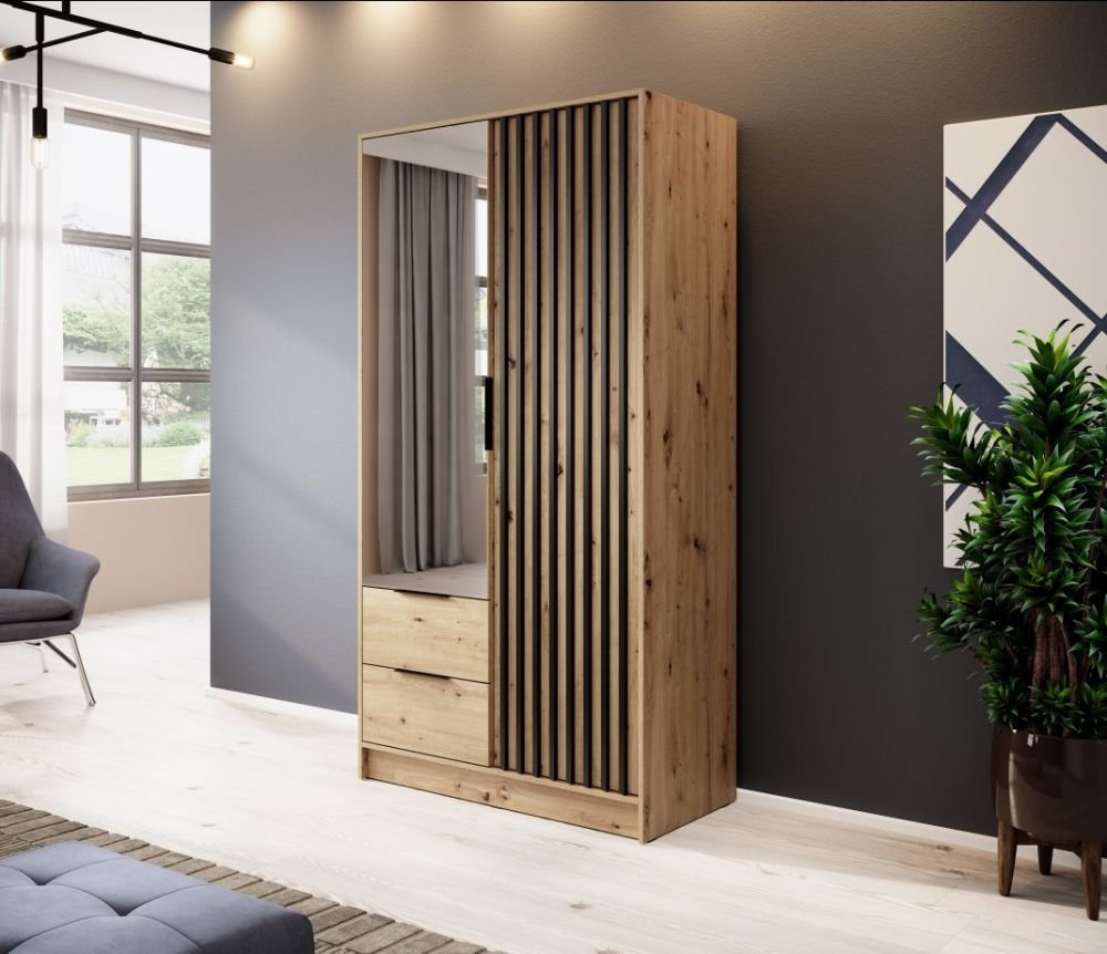 Nelly 2D wardrobe with grilles, oak color, with mirror