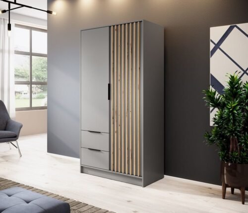Nelly wardrobe with 2D grille, gray