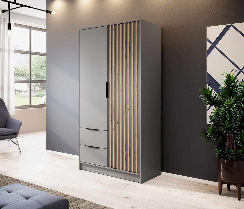 Nelly wardrobe with 2D grille, gray