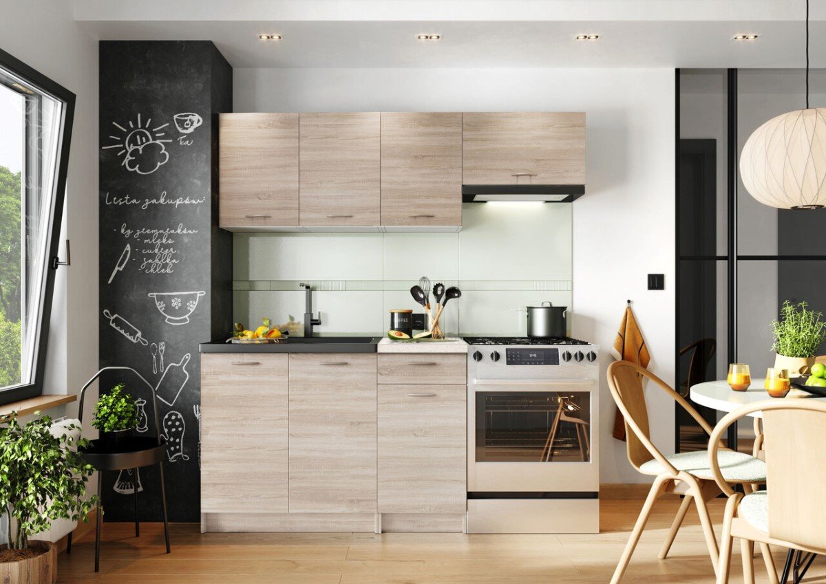 "Mela" kitchen 120/180 cm, sonoma oak color, with countertop - SPECIAL OFFER