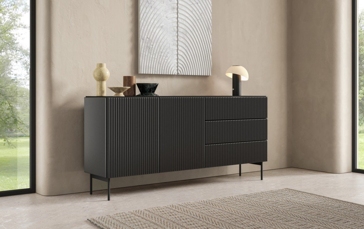 Chest of drawers with multilayer facades MUTI 147 2D3S black matte color - Image 5