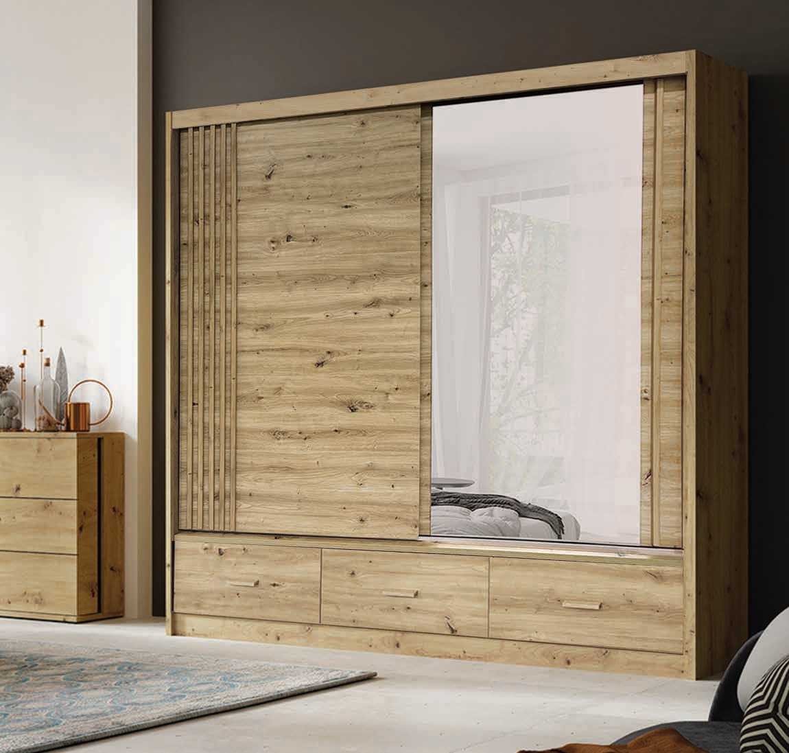 Sliding wardrobe with slats, mirror and drawers, Canada CA1-200