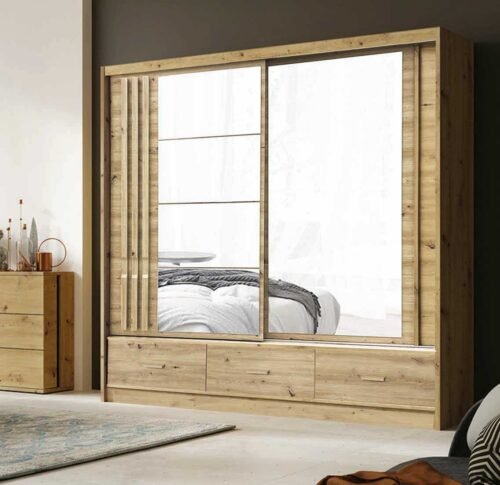 Sliding wardrobe with mirror strips and drawers, Canada CA3-200