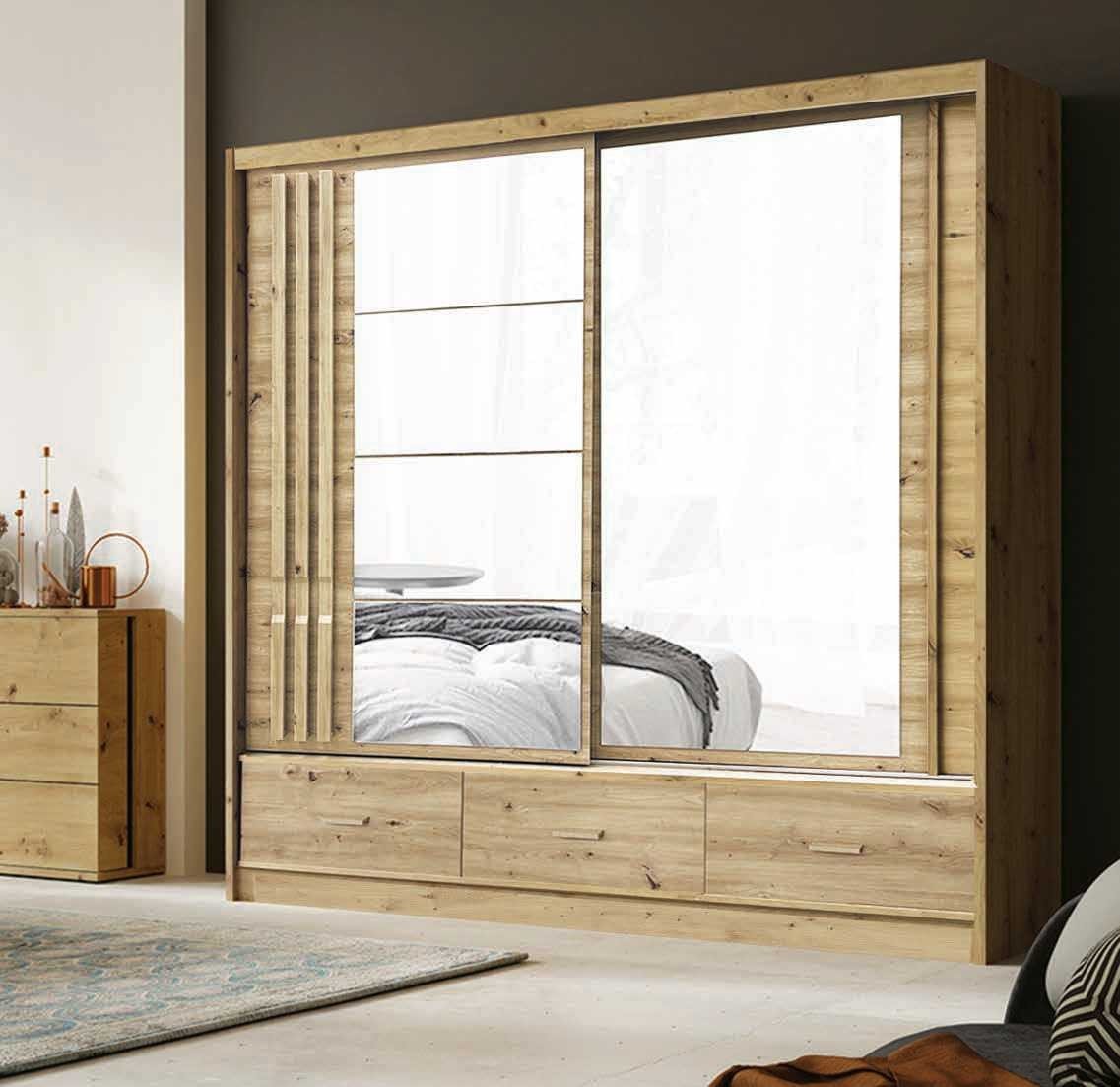 Sliding wardrobe with mirror strips and drawers, Canada CA3-200
