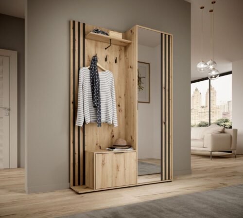 Nelly wardrobe with grille, oak imitation – black