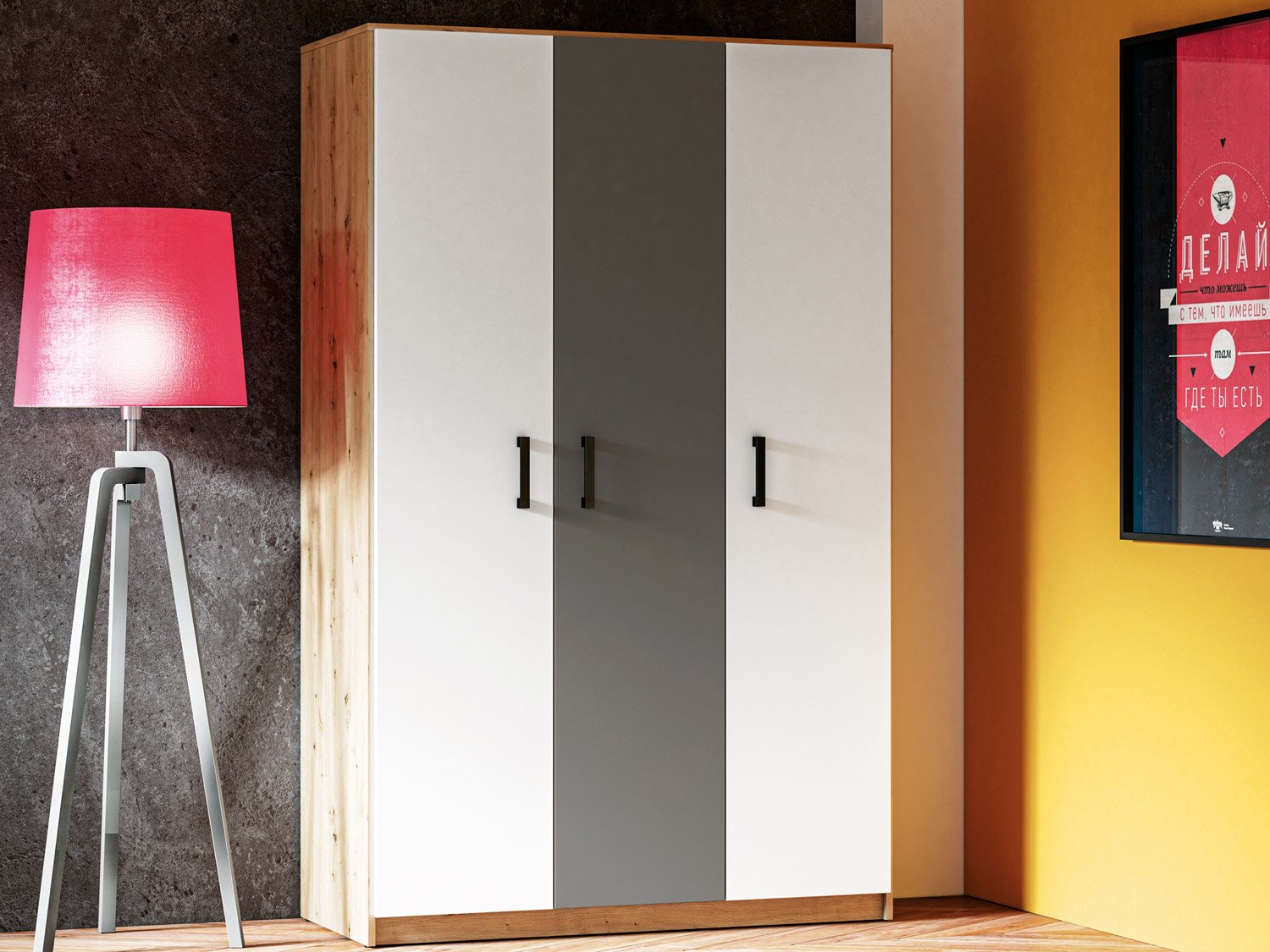 FINI 02 oak body / white front / anthracite insert – wardrobe - Image 8