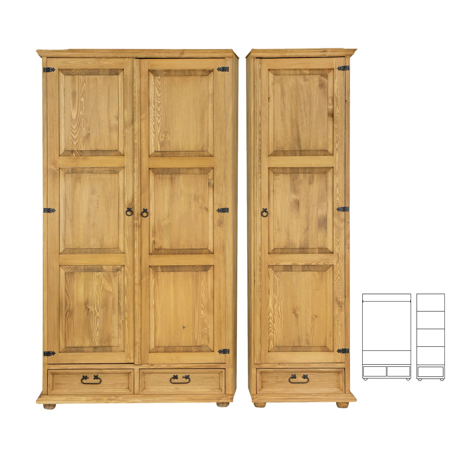 Pine wardrobe RUSTIKAL SF802/II pine colorless wax
