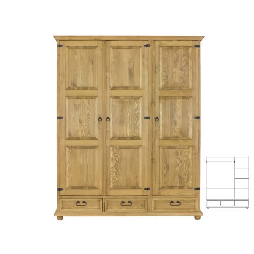 Pine wardrobe RUSTIKAL SF802/I, light pine wax color