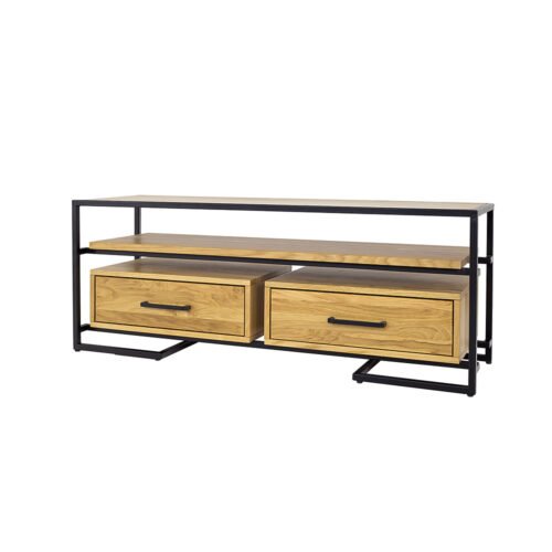 Metal and oak TV cabinet METAL RV370 cocoa oak color