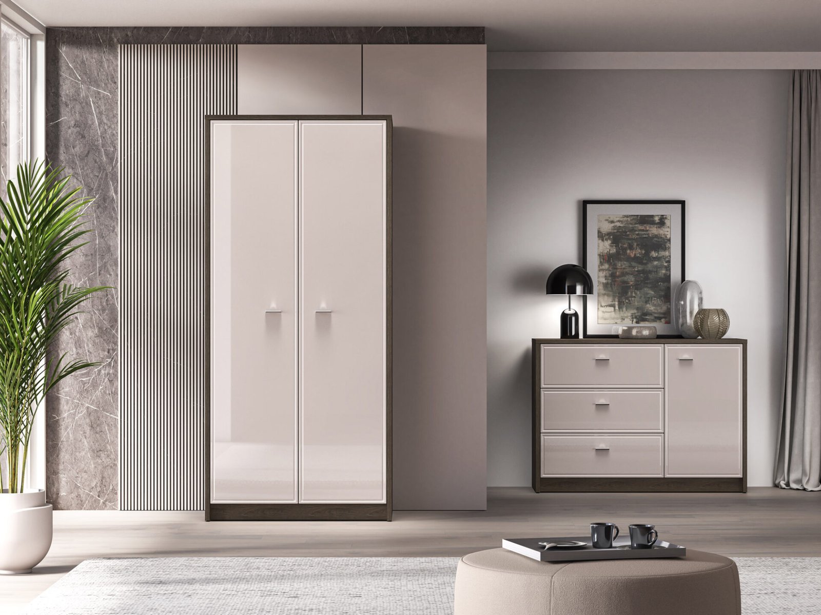 Avante 01 windmill oak / MDF cashmere glossy - 2D wardrobe - Image 8
