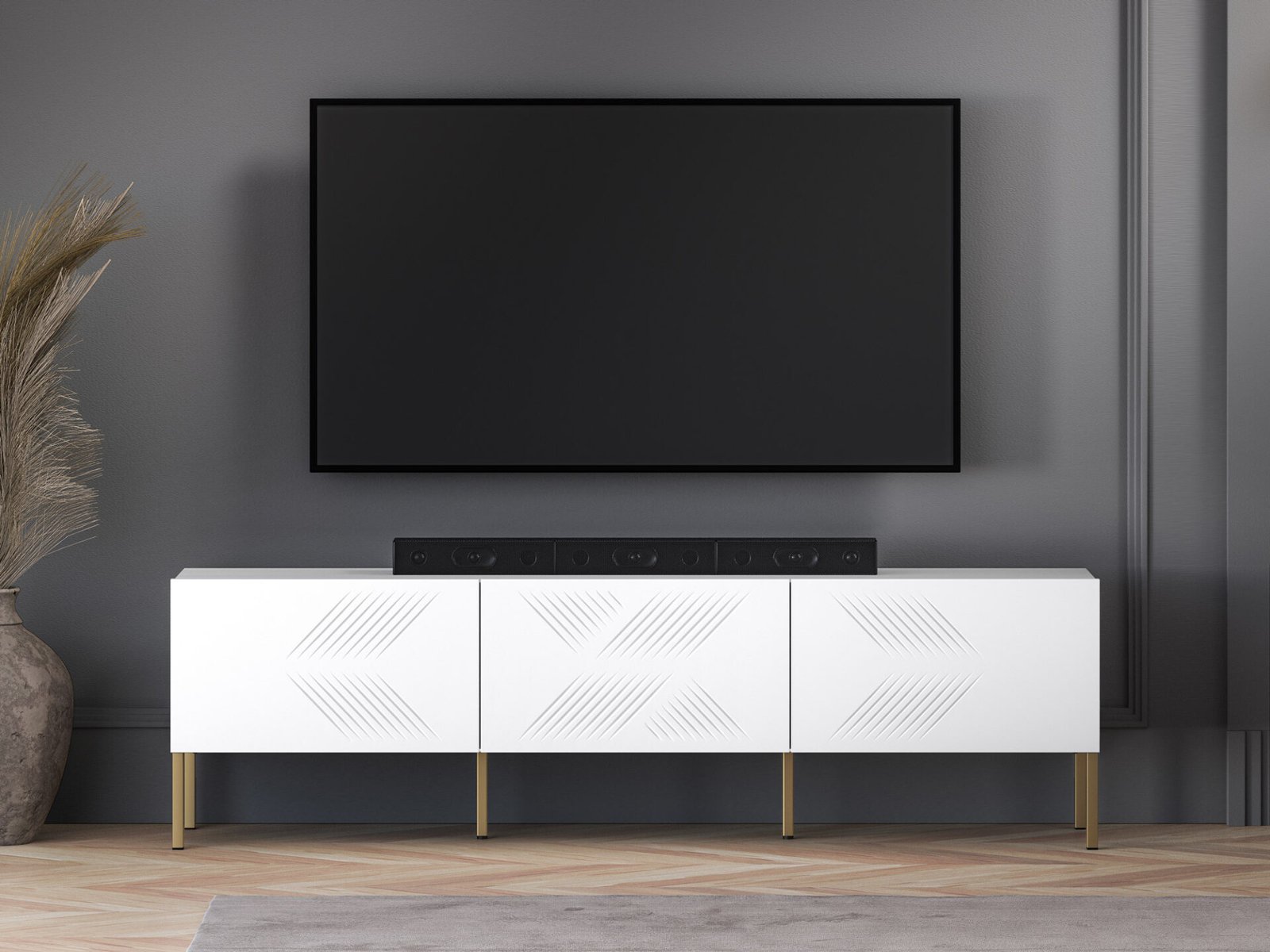Clearing 04 Alpine White / Gold Leg – 3K TV Cabinet - Image 3