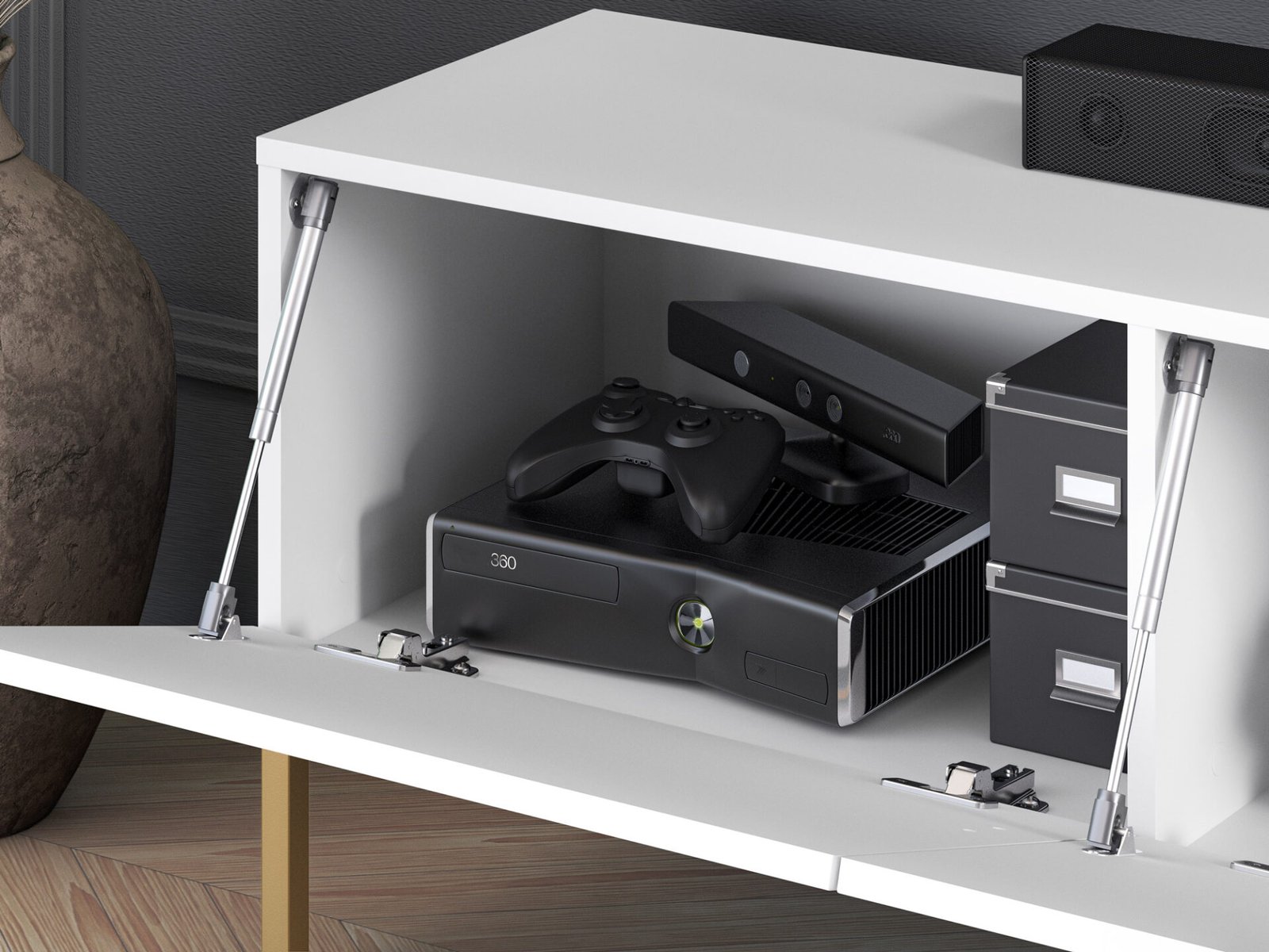Clearing 04 Alpine White / Gold Leg – 3K TV Cabinet - Image 7