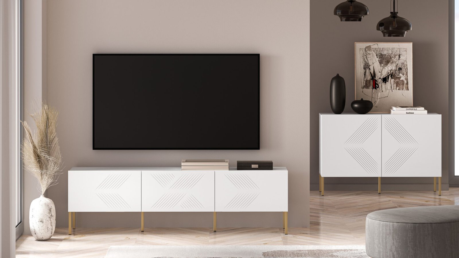 Clearing 04 Alpine White / Gold Leg – 3K TV Cabinet - Image 9
