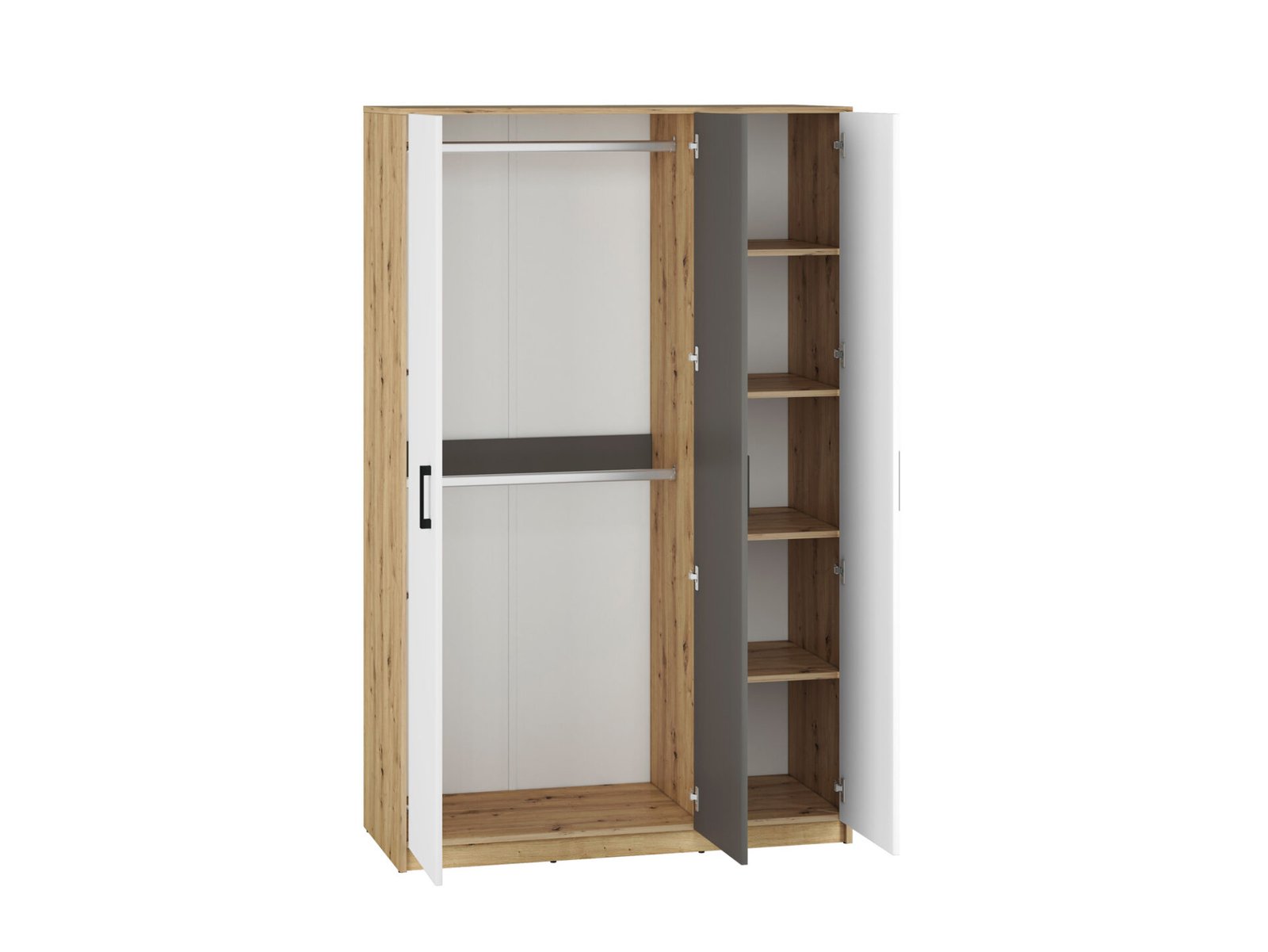 FINI 02 oak body / white front / anthracite insert – wardrobe - Image 2