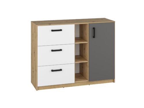 FINI 06 oak chest of drawers, body – white front, anthracite insert