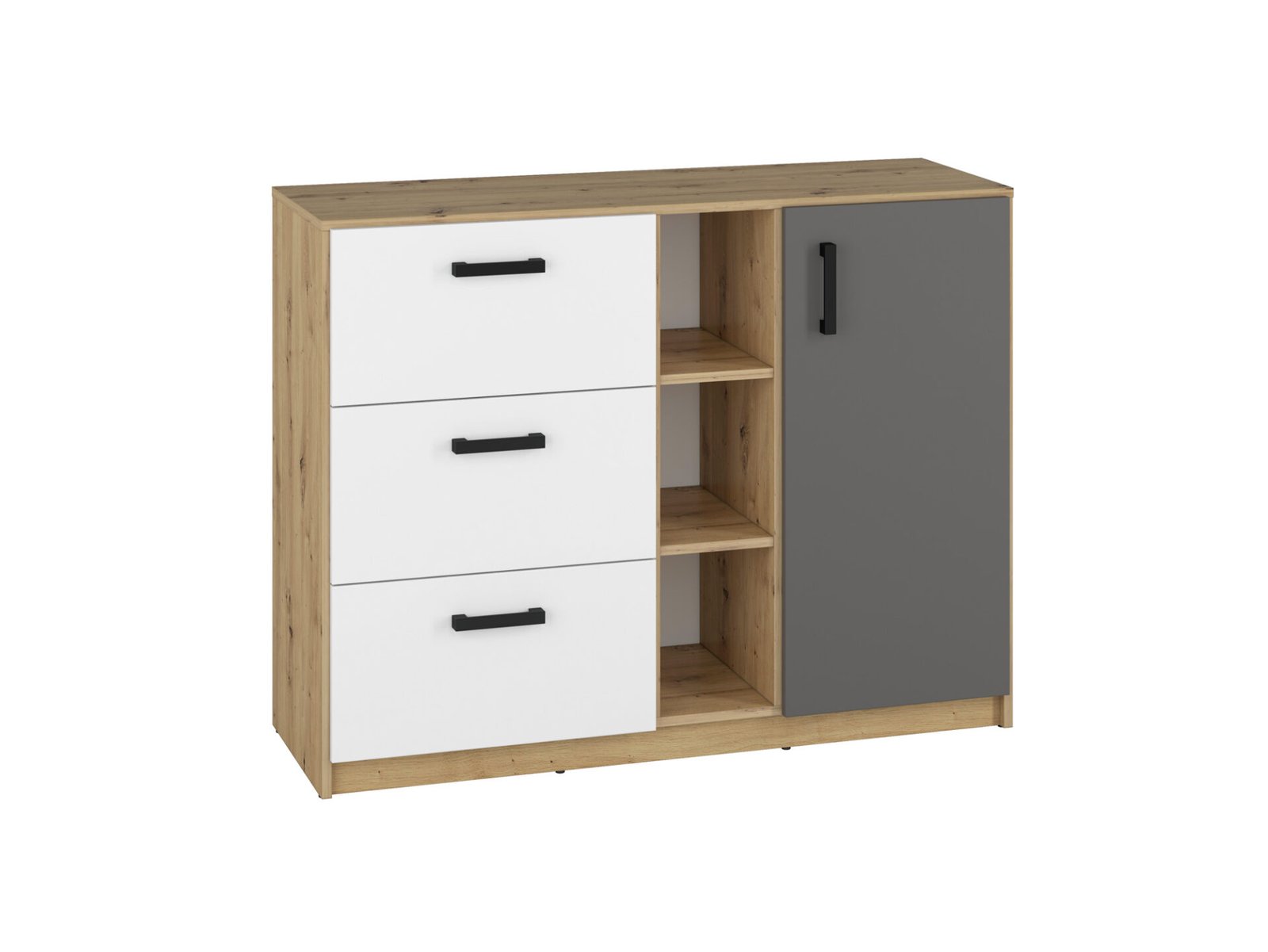 FINI 06 oak chest of drawers, body – white front, anthracite insert