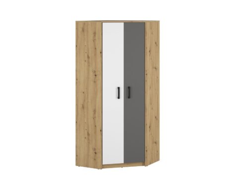 FINI 13 corner wardrobe, oak body / white front / anthracite insert