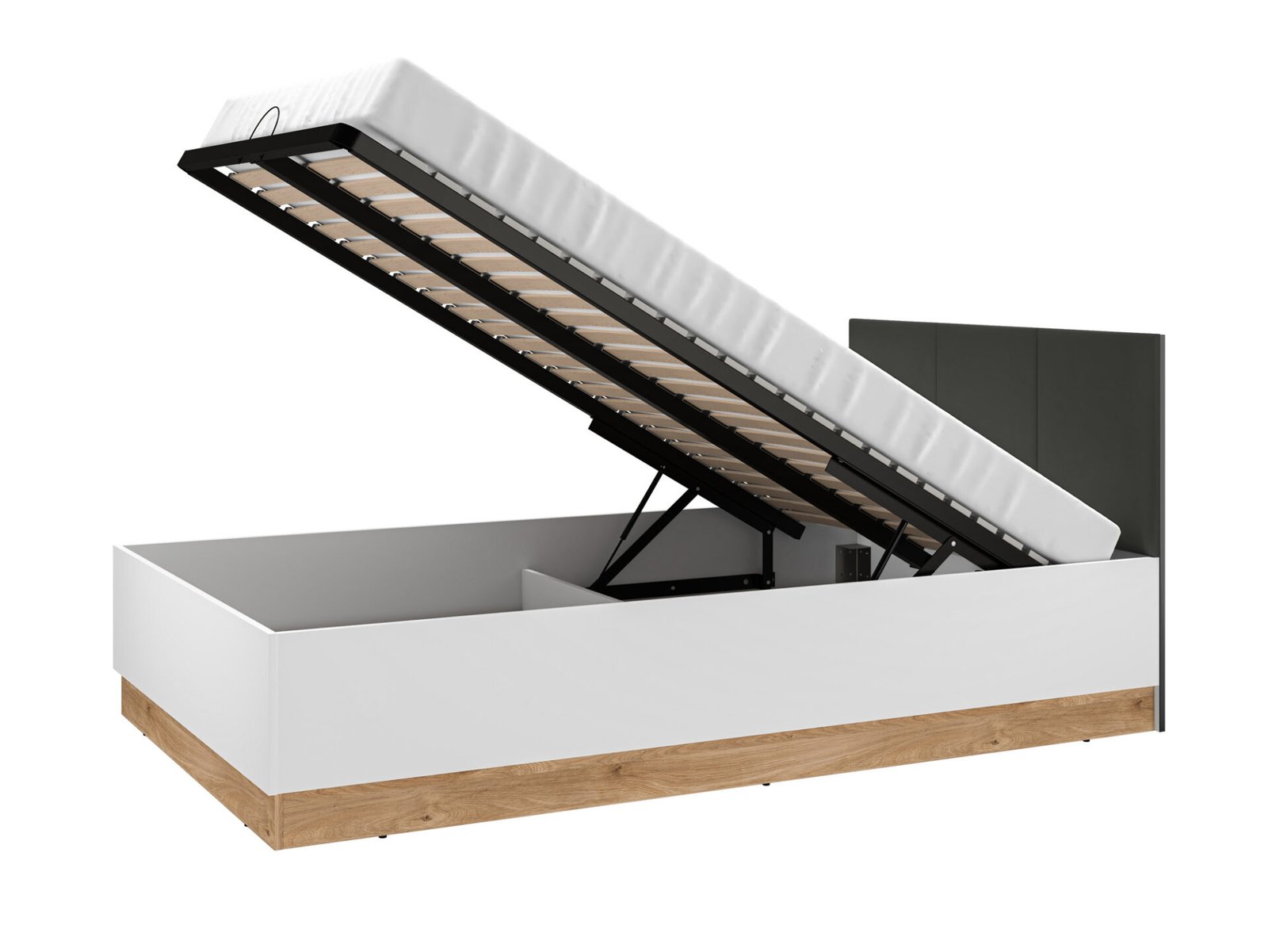 Torino 12-01 Alpine white/Castello honey/matte graphite/upholstered panels - Bed