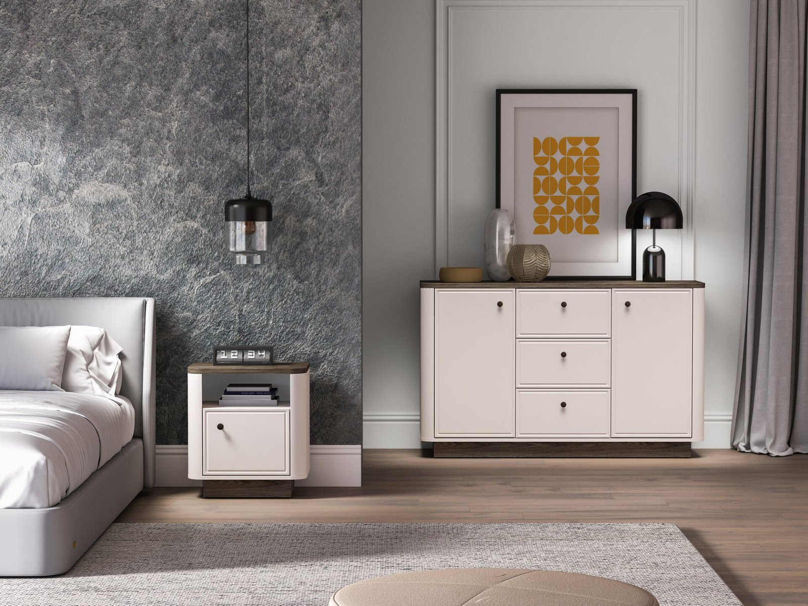 Vilavio 07 dark windmill oak / cashmere bedside table 1DL/P - Image 8