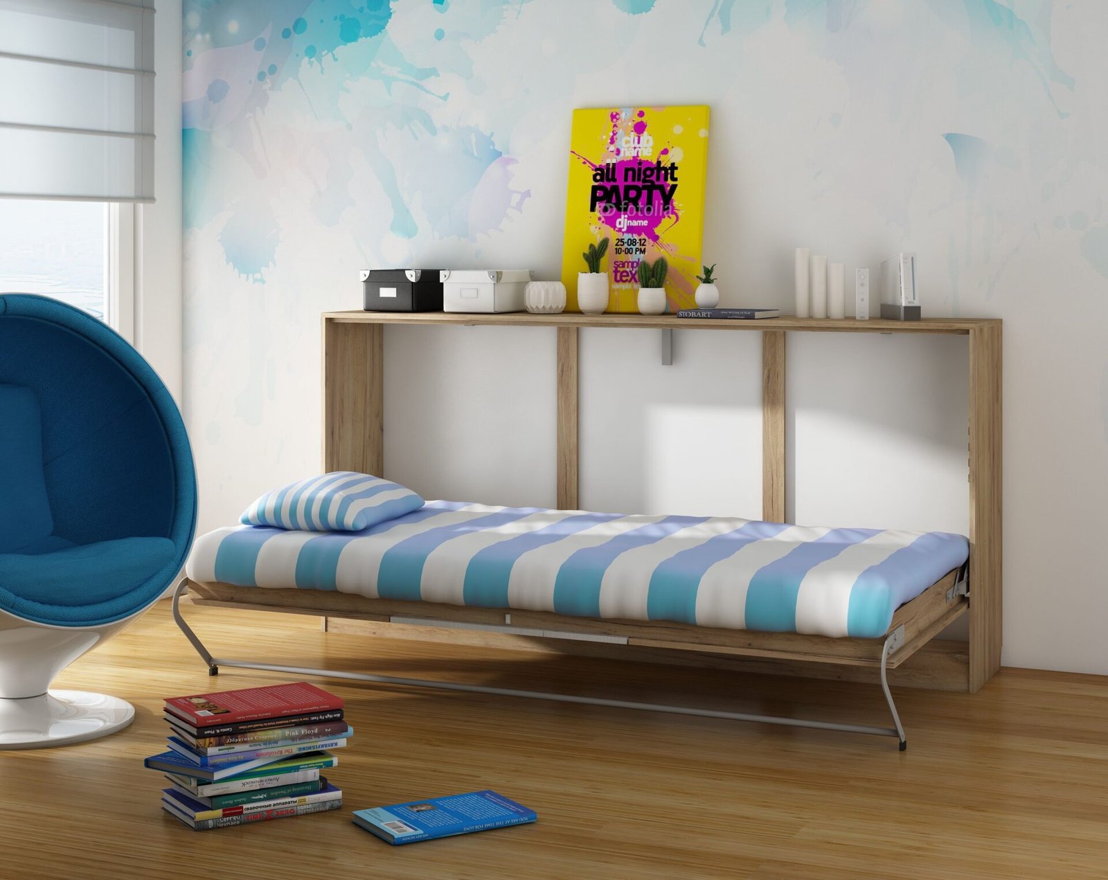 Folding wall bed 90x200 horizontal ROGER craft gold dark white - Image 2