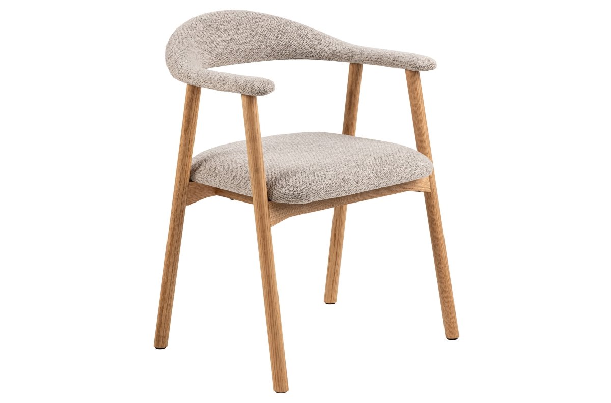 ADELE Latte Beige (Monza 60 fabric) / Natural oak frame - WOODEN BUKLE CHAIR FOR LIVING ROOM DINING RETRO KITCHEN