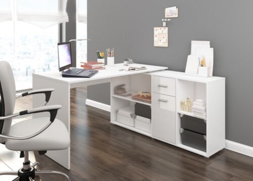BEAT P height-adjustable corner table, white, glossy white