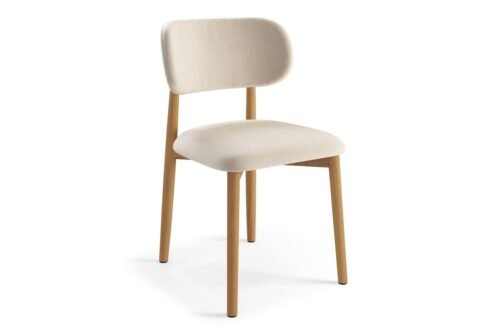 ALDO Beige (Apia 453 fabric) / lacquered oak frame – WOODEN CHAIR FOR LIVING ROOM DINING ROOM RETRO KITCHEN